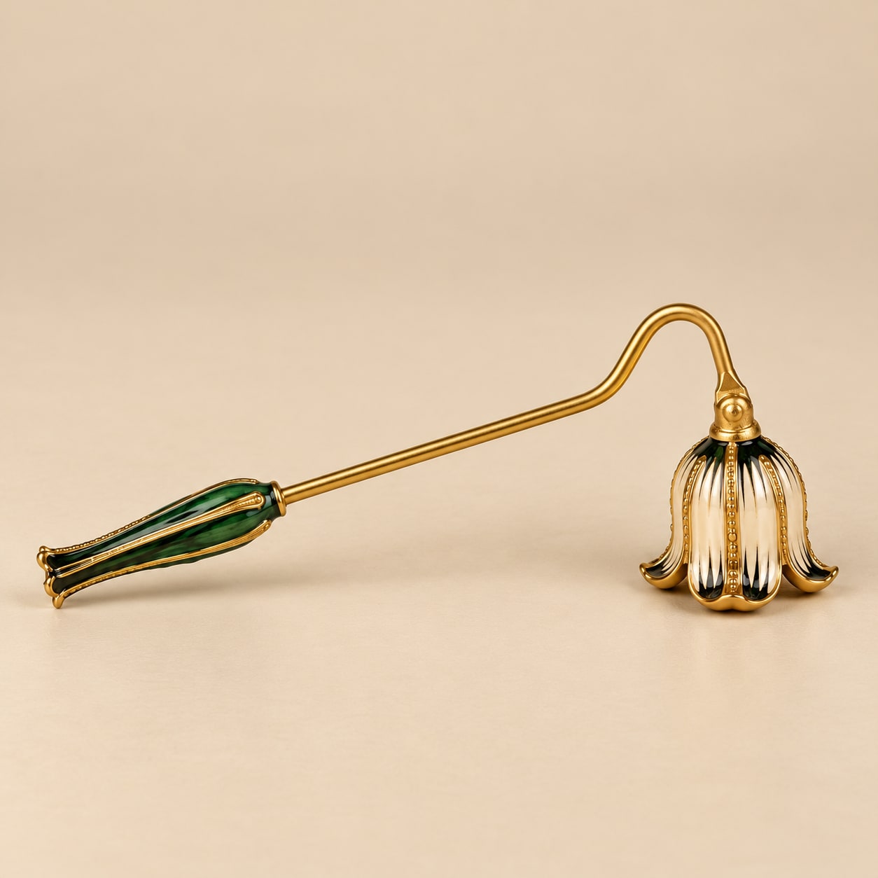 Tapered Brass Candle Snuffer with Green Handle