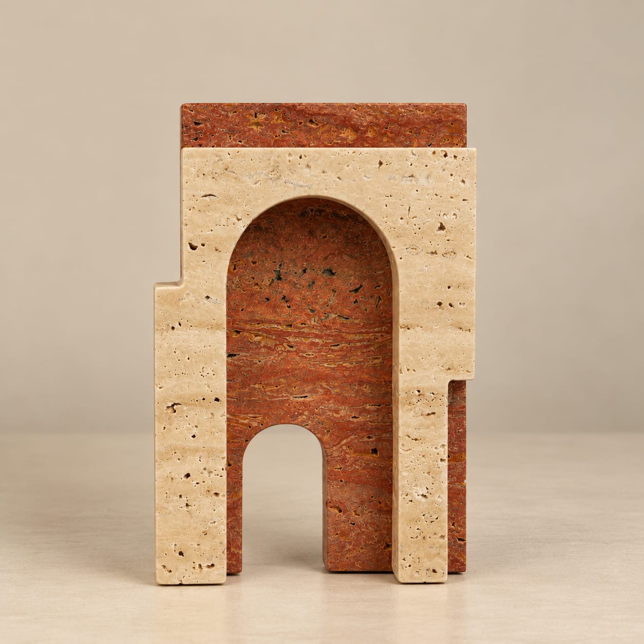 Travertine and Red Marble Arch Sculpture