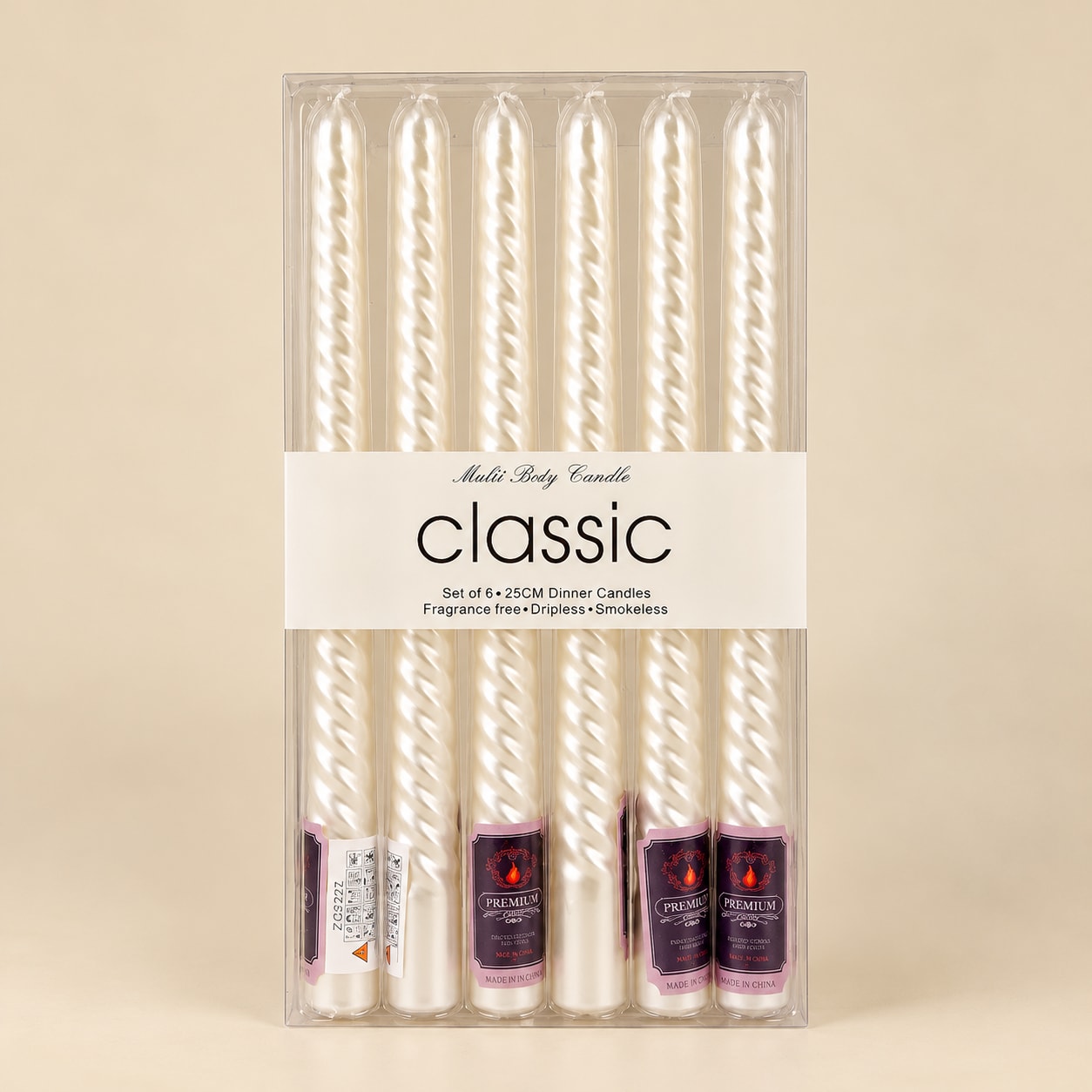 Spiral Taper Candles Set, Pearl White