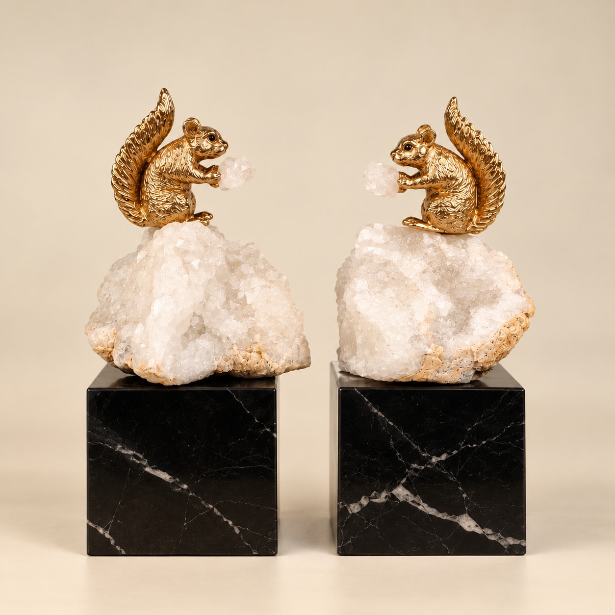 White Crystal and Gold-Tone Squirrel Sculpture
