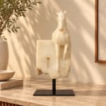 White Abstract Horse Sculpture on Black Stand