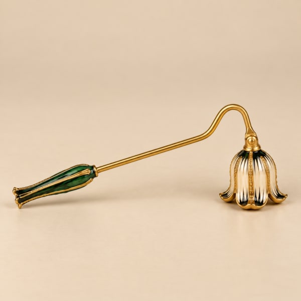 Tapered Brass Candle Snuffer with Green Handle