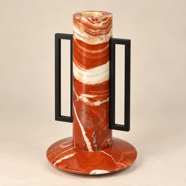 Rouge Marble Cylinder Vase with Metal Frame
