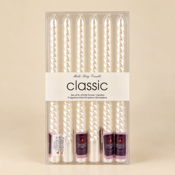 Spiral Taper Candles Set, Pearl White