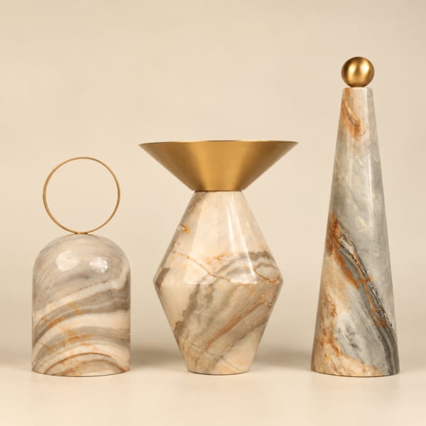 Stone and Copper Sculptural Accent