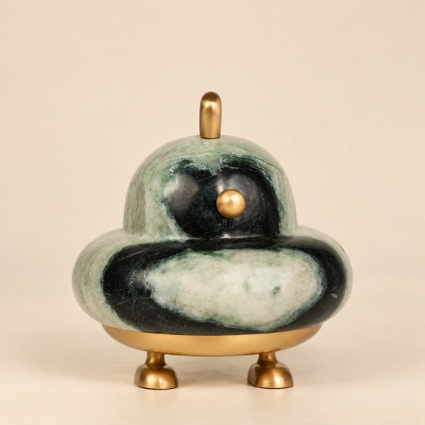 Natural Stone and Gold-Tone Copper Lidded Jar