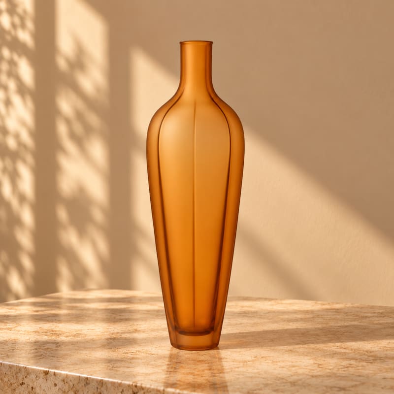 Tall amber frosted glass bottle vase