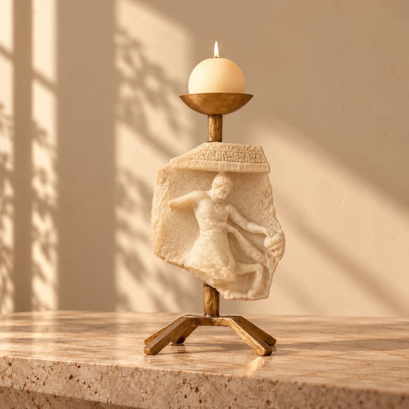 Ivory stone resin candle holder with gold-tone legs