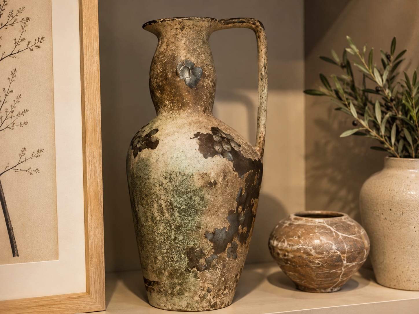 Aged green handcrafted ceramic pitcher vase for new home gifting