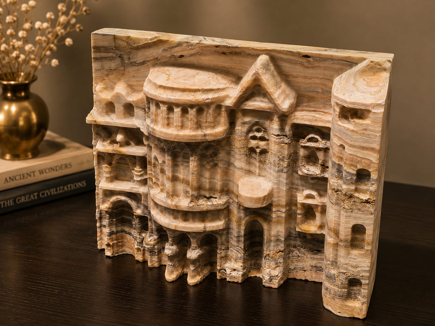 Carved natural marble architectural facade sculpture for corporate gifting