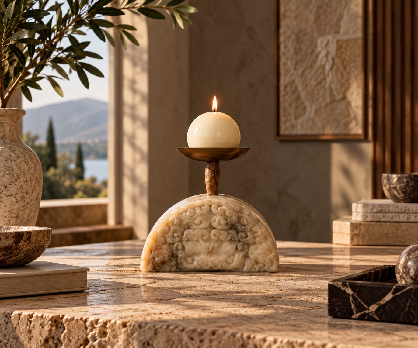 Natural stone votive candle holder grouped in a cluster