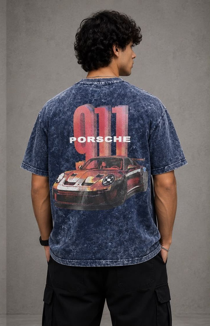 Porsche 911 Acid Wash Drop Shoulder T-Shirt