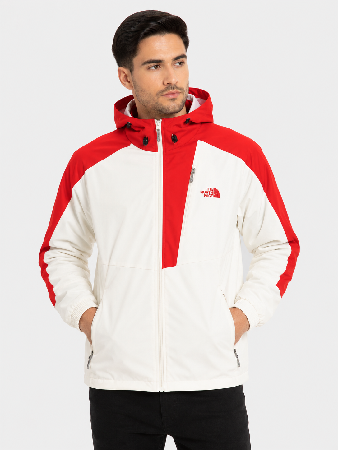 North face Windbreaker Jacket - WHITE & RED 