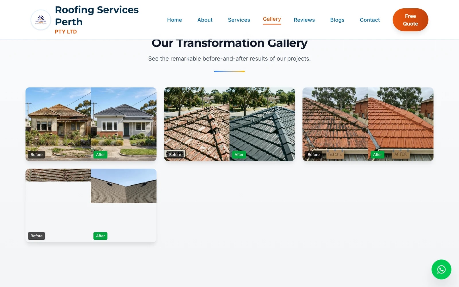The Roofing Services Perth work gallery, a grid of photographs of completed roofing jobs