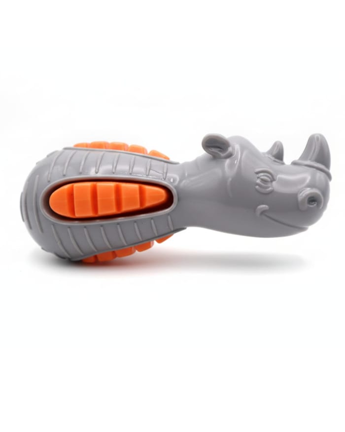 Squeaky Rhino Dog Toy, Durable Interactive Chew Toy for Medium & Large Breeds view 3