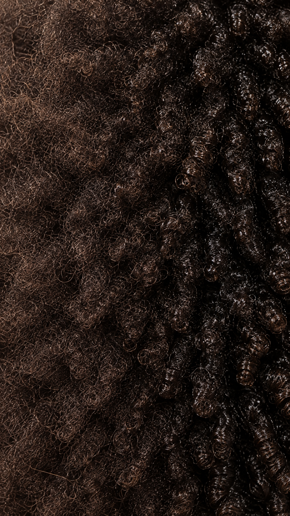 Undefined coils turning into defined, glossy coils