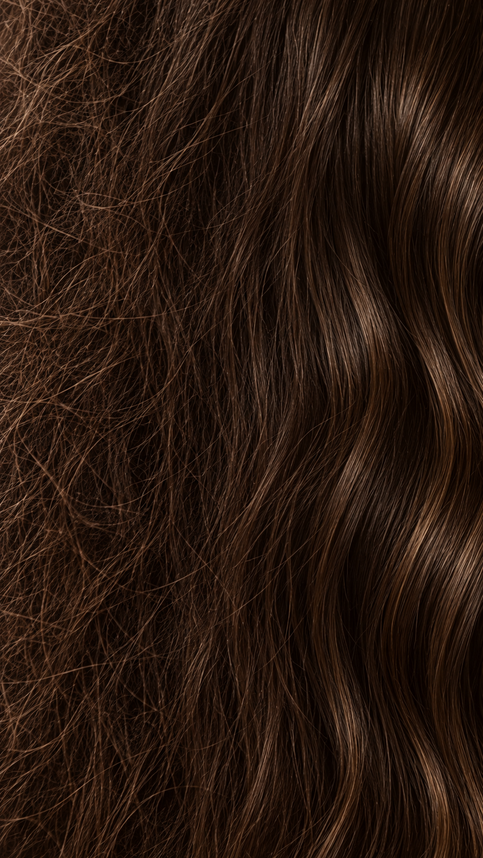 Frizzy hair turning into smooth, glossy waves