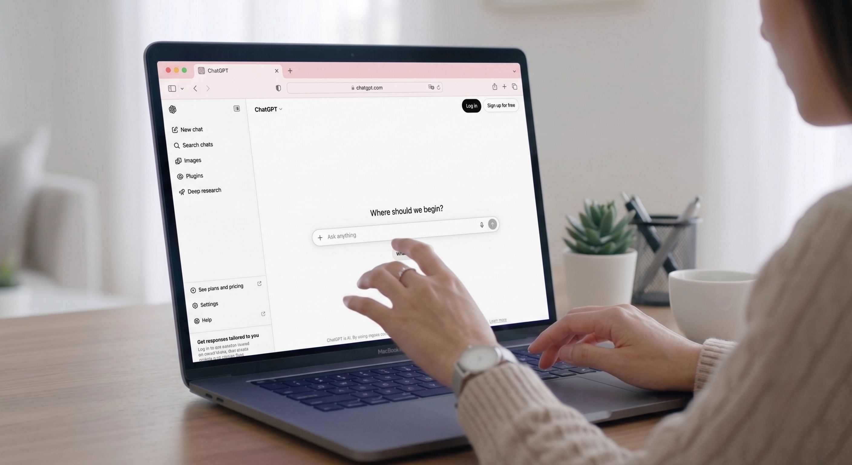 A woman using ChatGPT tool.