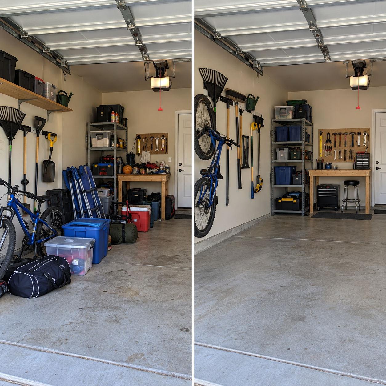 Before_and_after_garage_junk_removal_with_bikes.