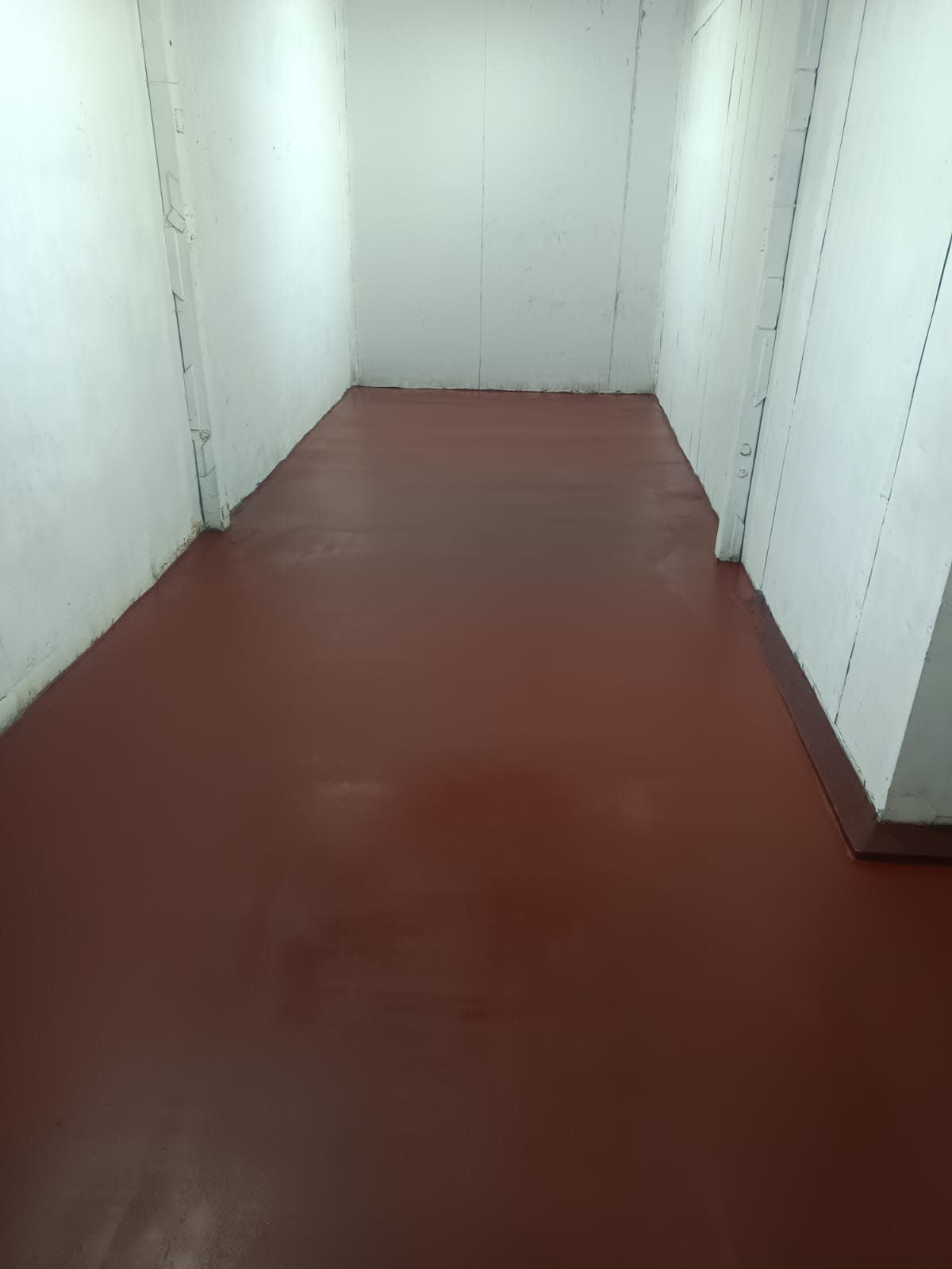 Nave de Matadero Río Pangal con poliuretano cemento rojo en Puerto Aysén