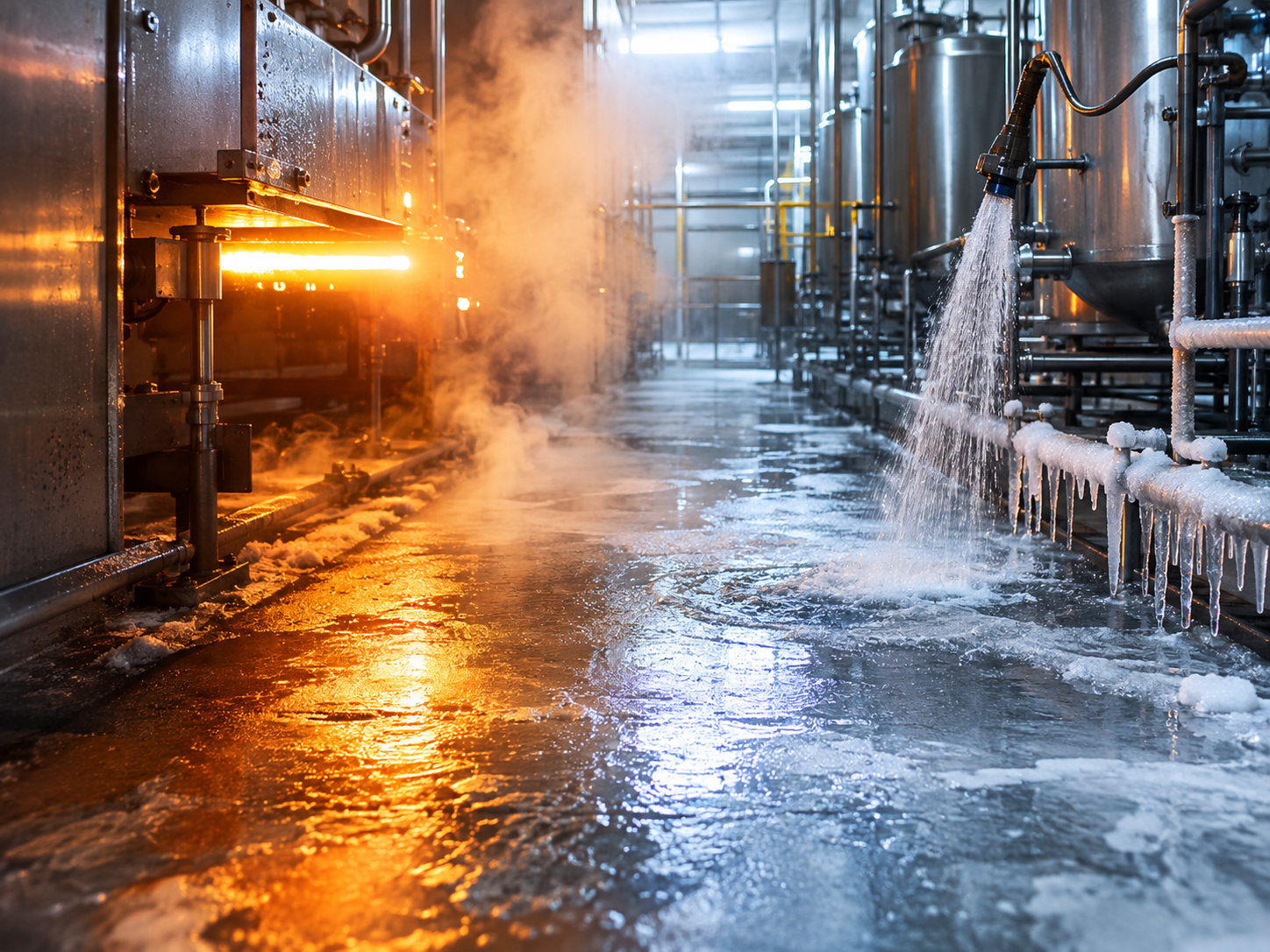 Planta industrial expuesta a calor, frío y choque térmico