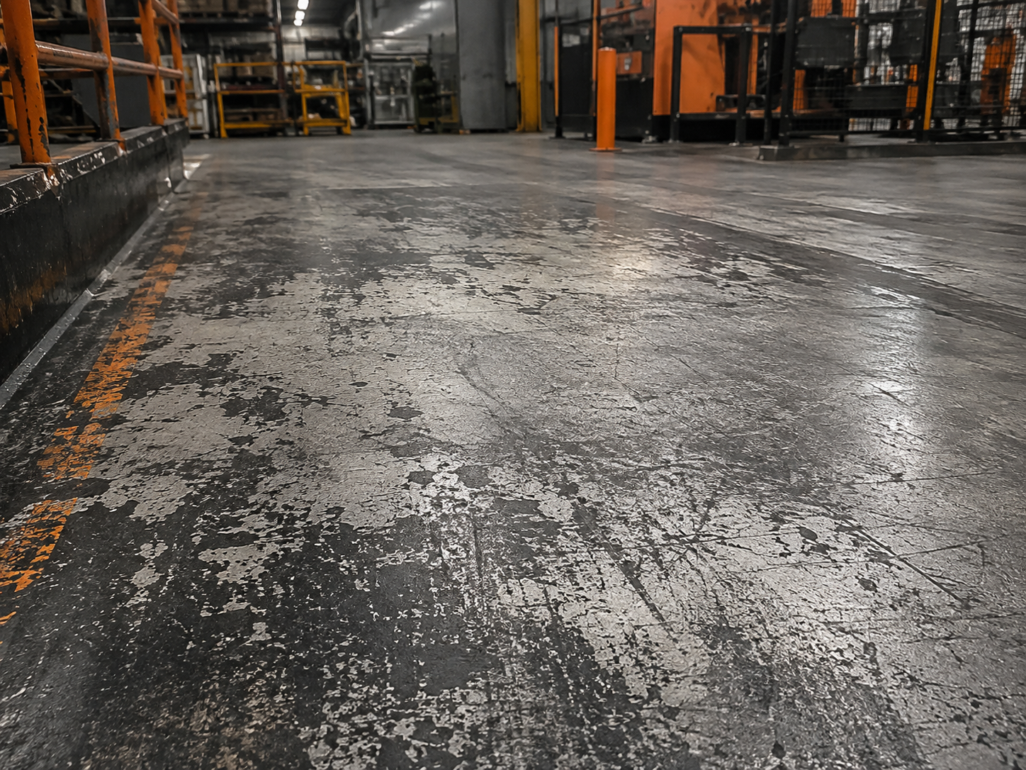 Piso industrial con desgaste y abrasión por tránsito pesado
