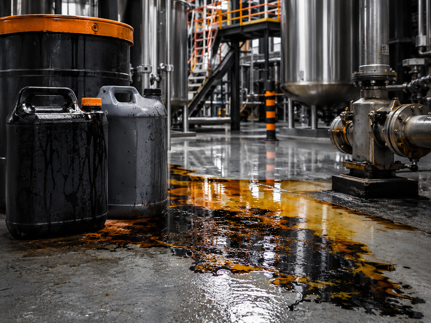 Superficie industrial expuesta a químicos y aceites