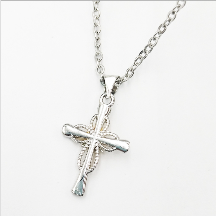 Silver celestial star cross pendant necklace