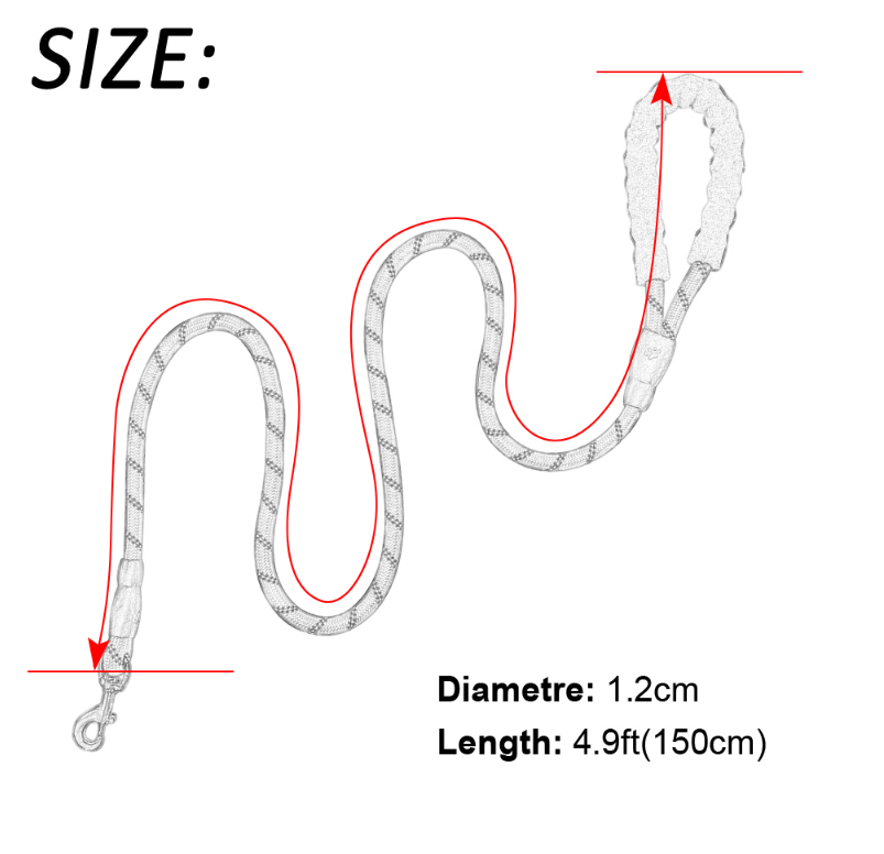 Reflective rope dog leash with foam handle