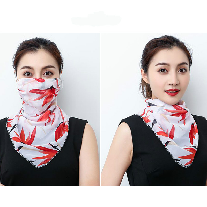 Floral chiffon face cover scarf with ear loops