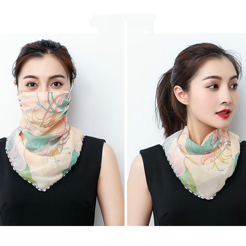 Floral chiffon face cover scarf with ear loops