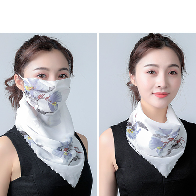Floral chiffon face cover scarf with ear loops
