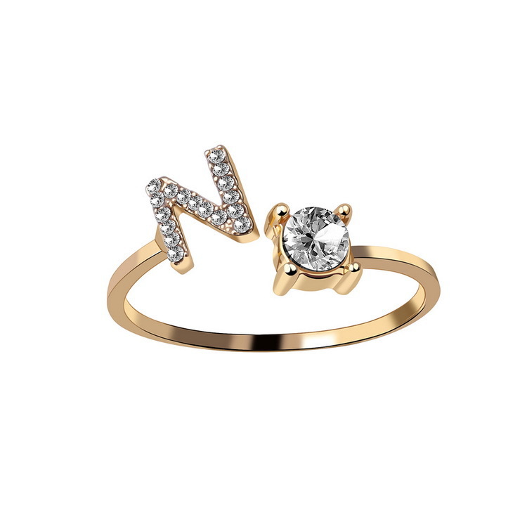 Adjustable crystal initial ring for women