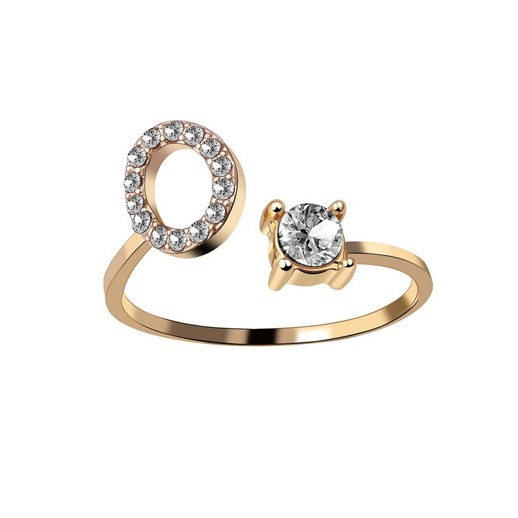 Adjustable crystal initial ring for women