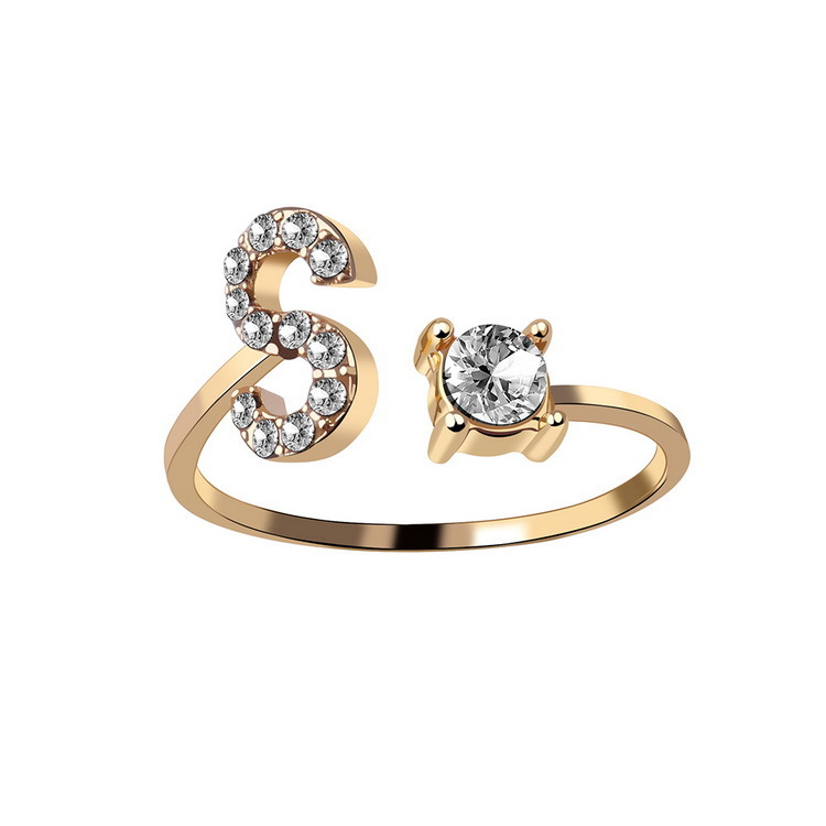 Adjustable crystal initial ring for women