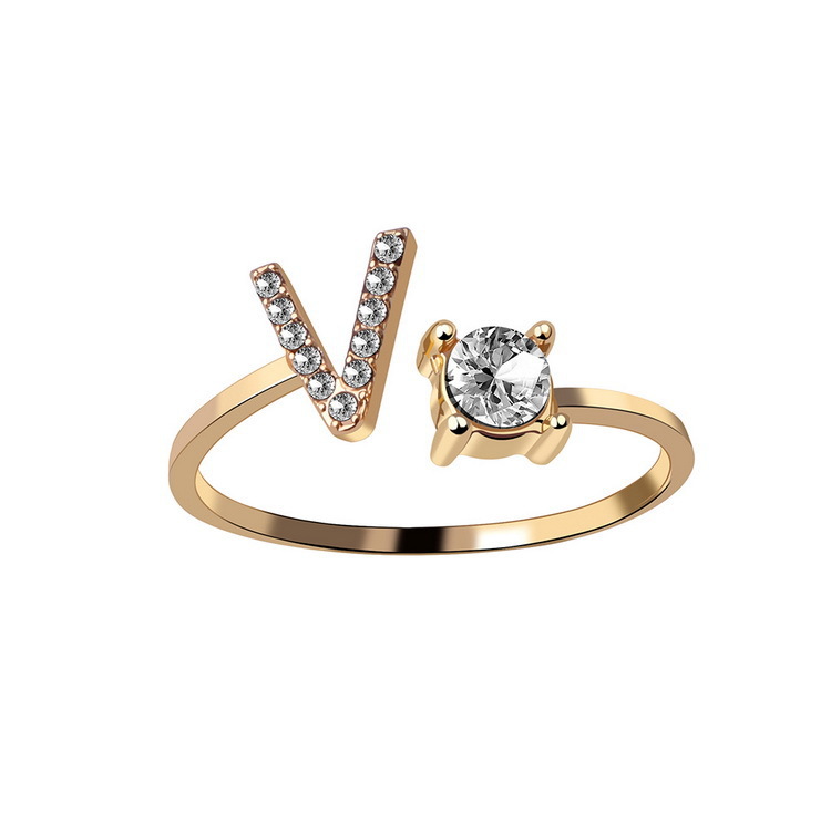 Adjustable crystal initial ring for women