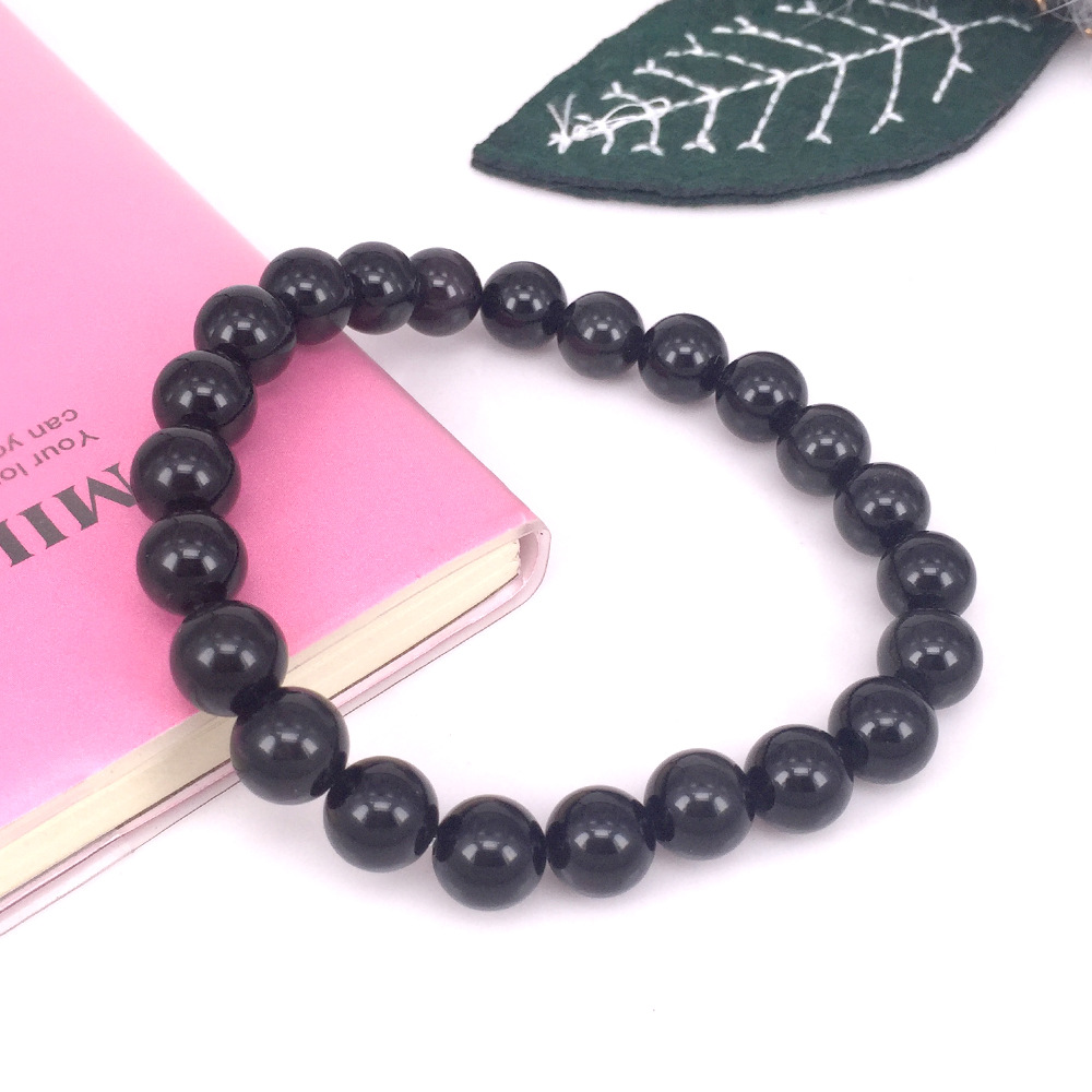 Natural black onyx beaded stretch bracelet
