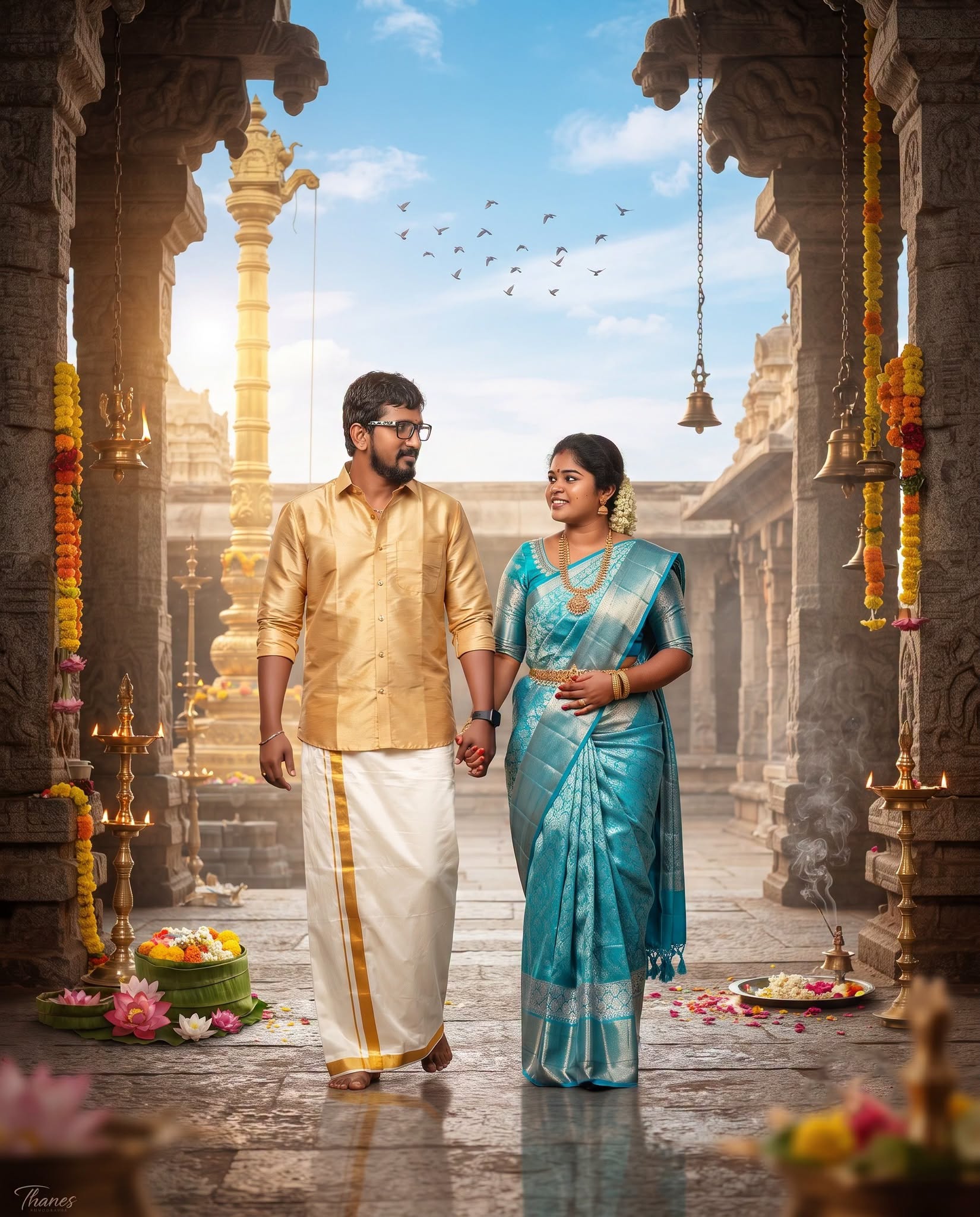 Divine South Indian Temple Couple Portrait