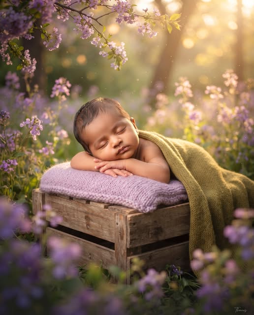 Golden Garden Newborn Portrait