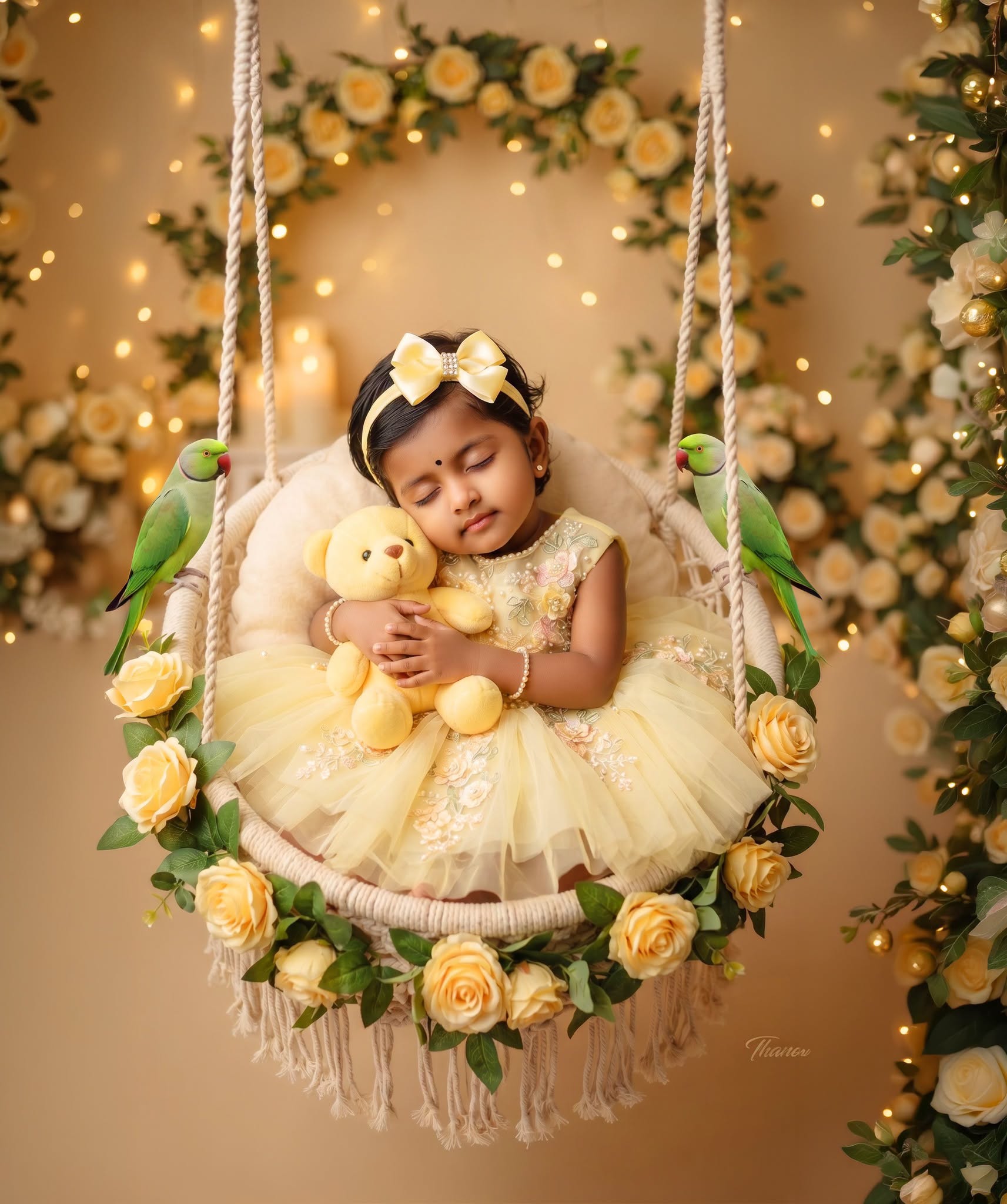Golden Rose Fairytale Baby Swing Portrait