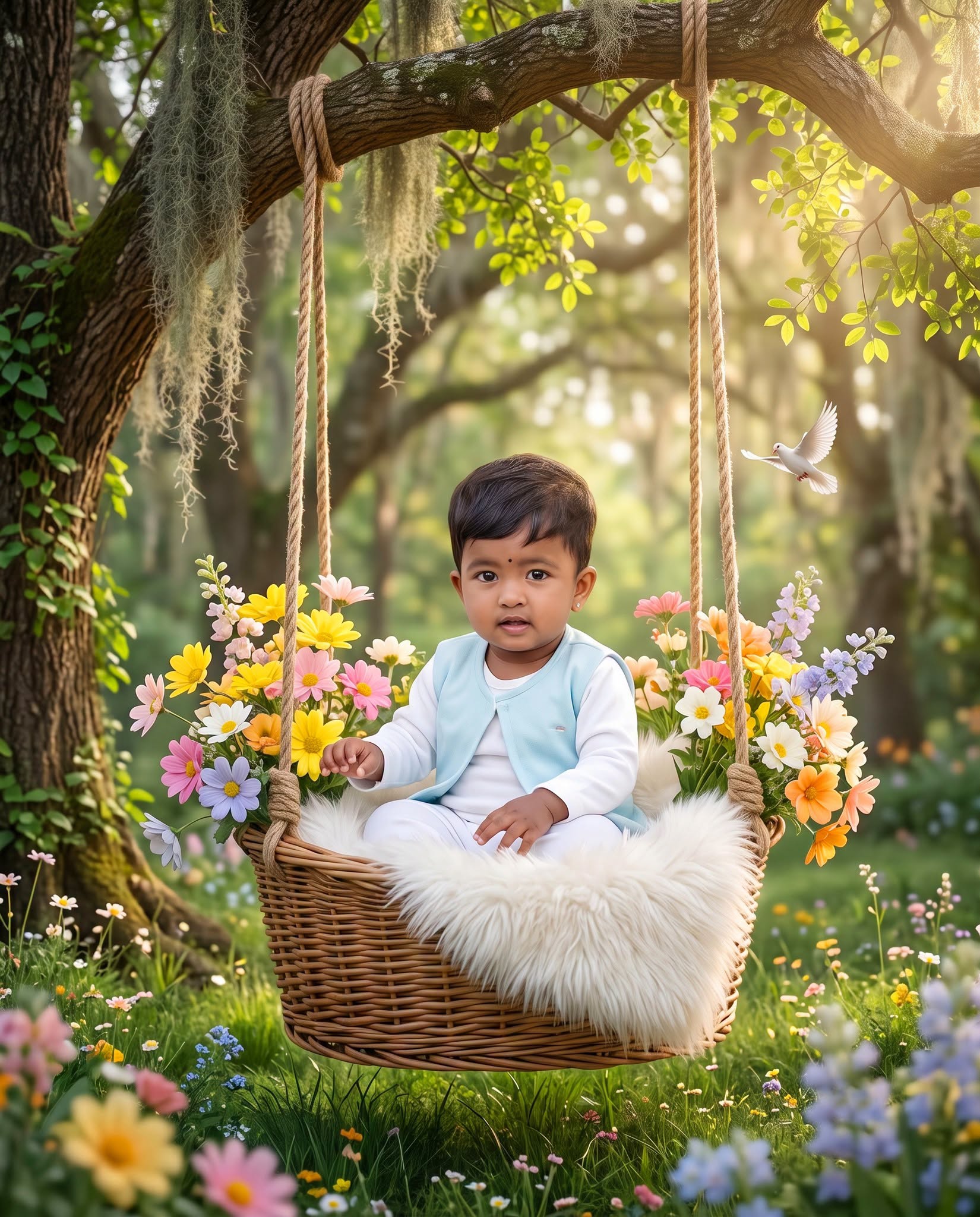 Enchanted Forest Flower Swing Baby Portrait