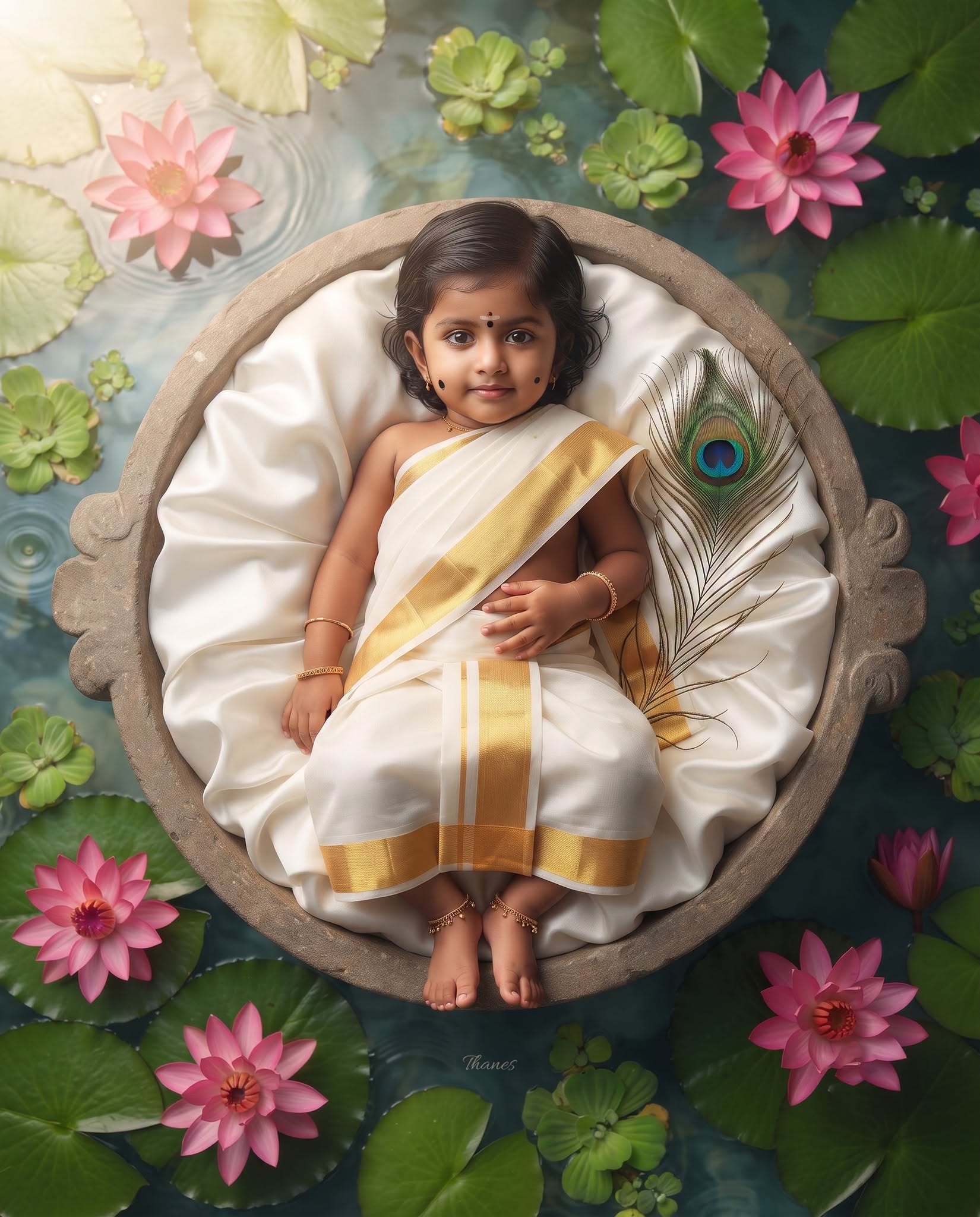 Divine Little Krishna – Lotus Pond Baby Portrait