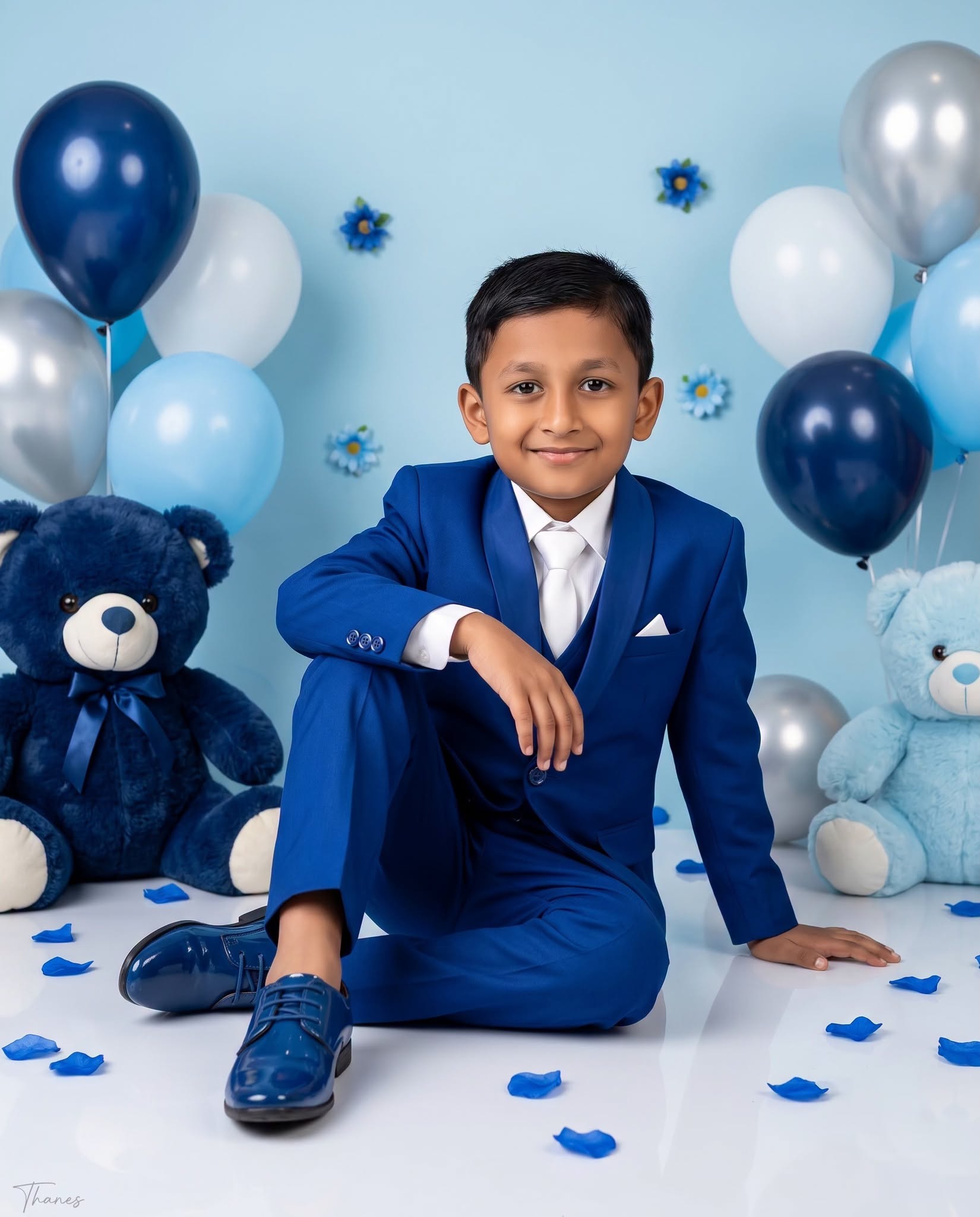 Royal Blue Teddy Bear Birthday Portrait