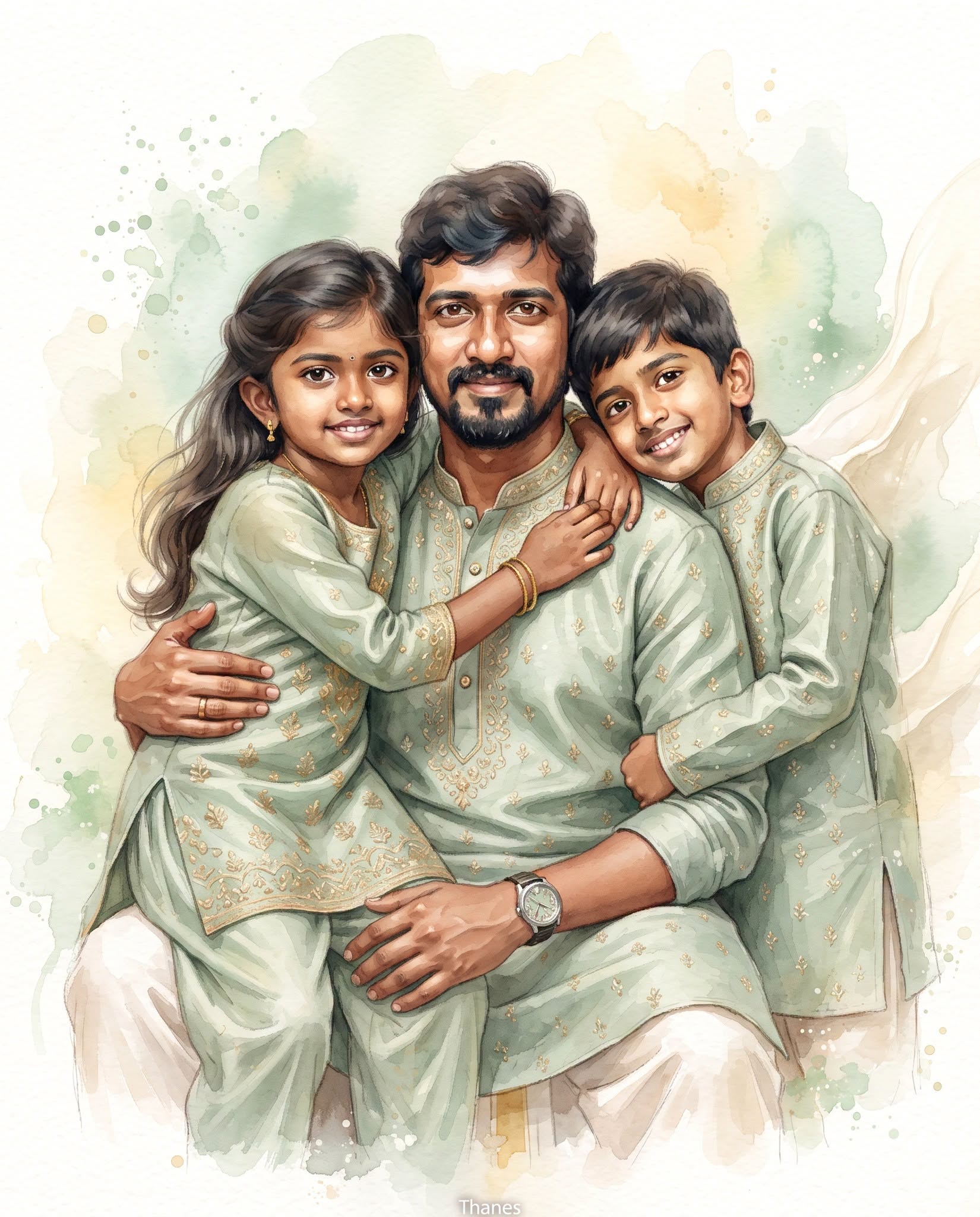 Bonds of Love – Watercolor Family Portrait