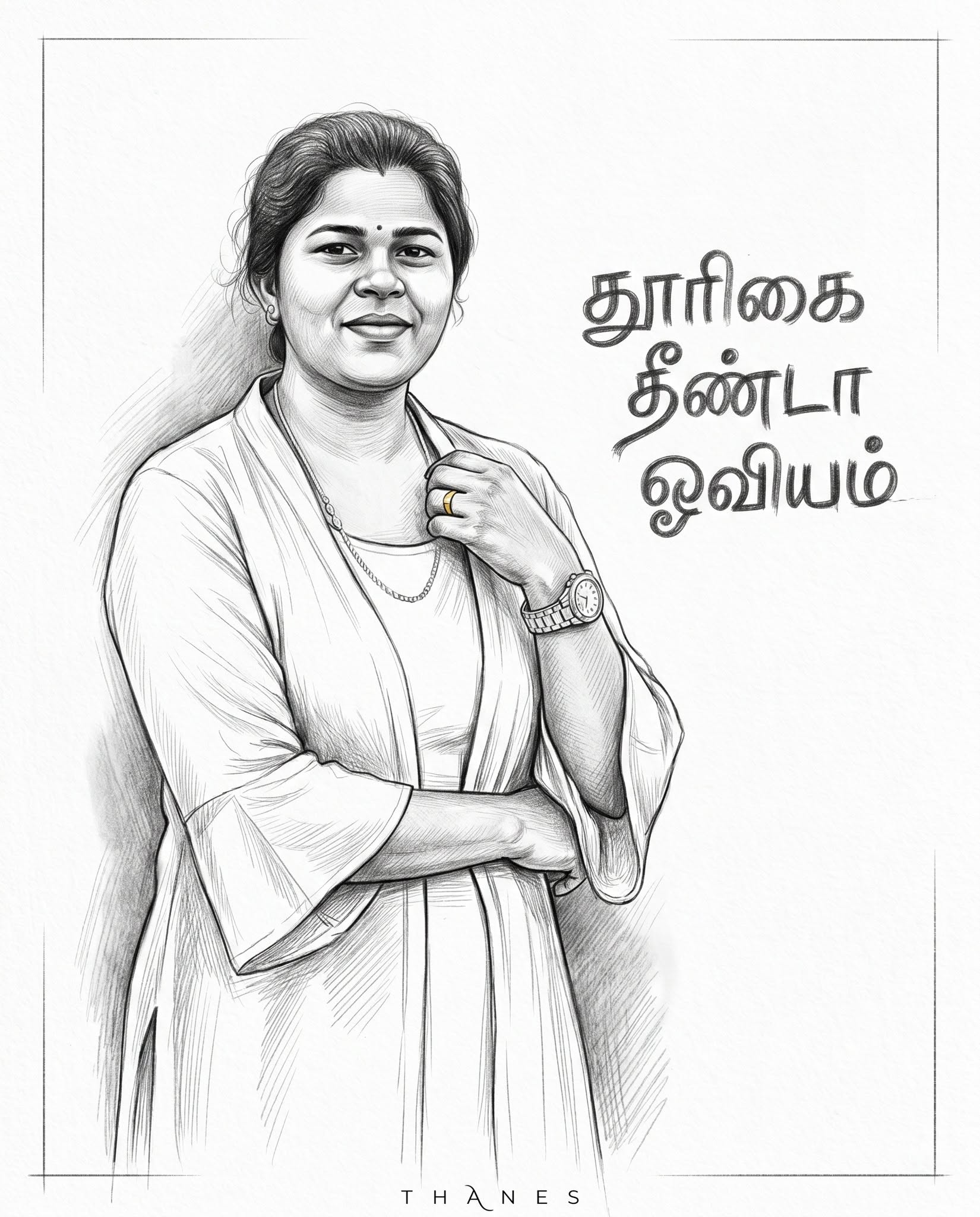 Graphite Pencil Portrait-தூரிகை தீண்டா ஓவியம்