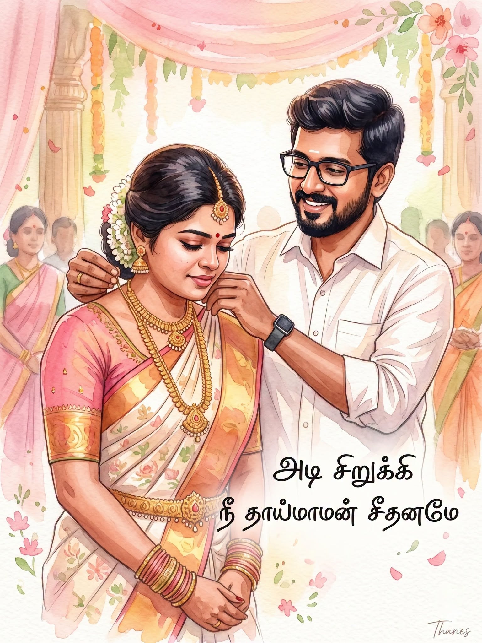 Romantic Watercolor Wedding Portrait-அடி சிறுக்கி நீ தாய்மாமன் சீதனமே