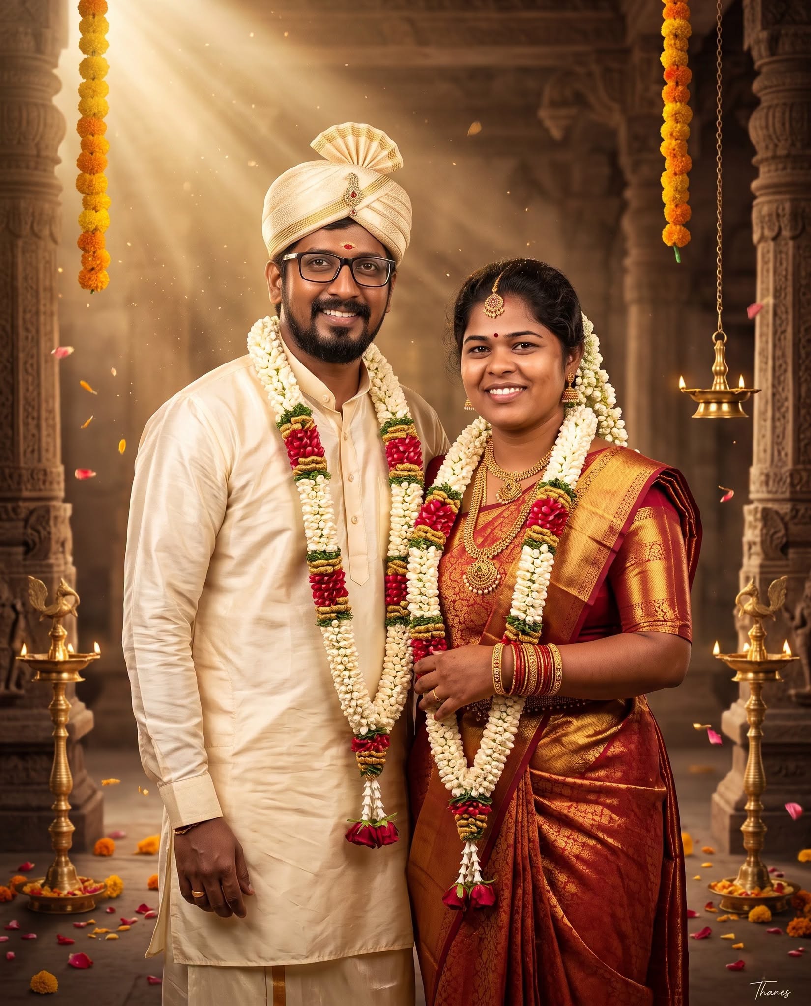 Royal South Indian Temple Wedding Portrait