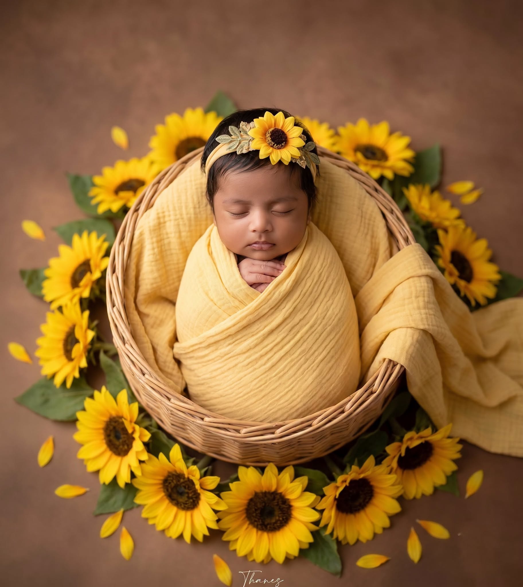 Little Sunshine – Sunflower Newborn Portrait 🌻
