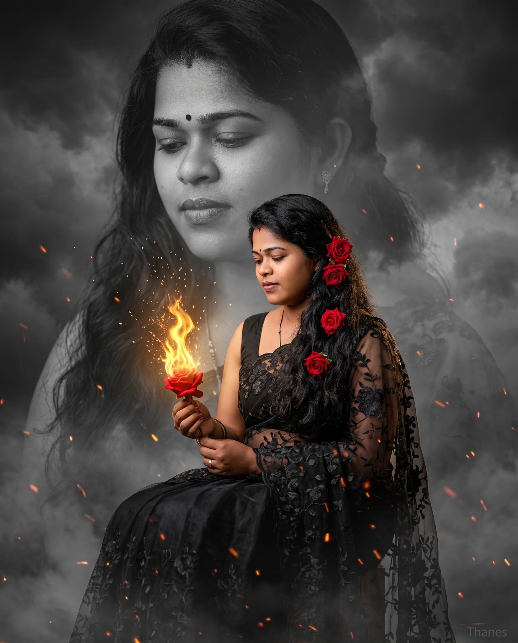 Burning Rose – Premium Cinematic Double Exposure Portrait | Face Lock | 8K