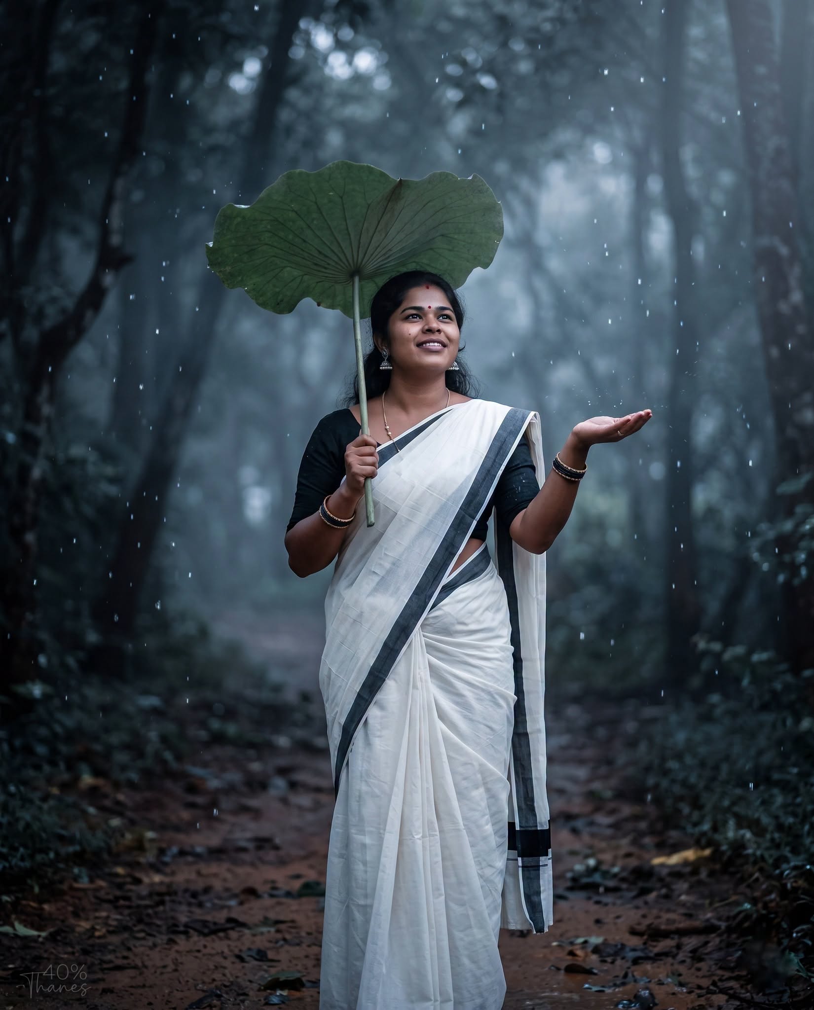 Rainy Lotus Grace – Premium Cinematic Saree Portrait
